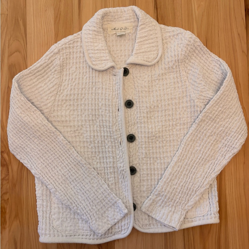 Mod-o-doc  White/Cream Long Sleeve Front Button Textured Jacket - Medium